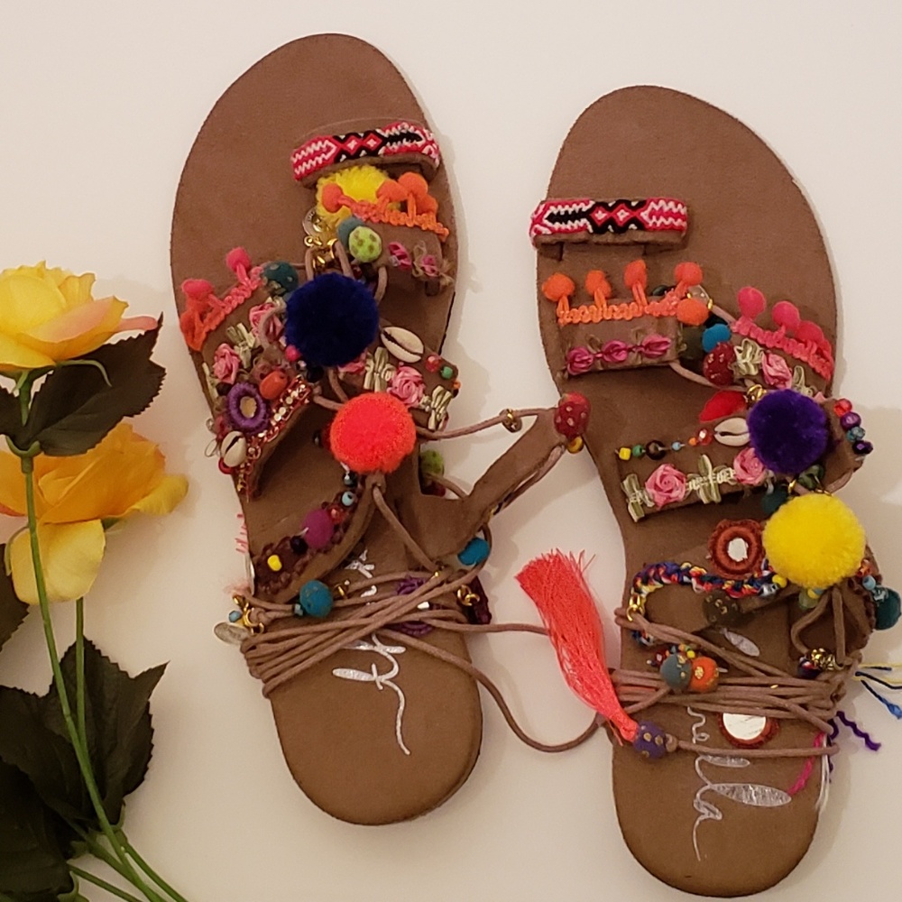 Free People Thaikila Khun Wrap Sandals Large 8 - Picture 2 of 8